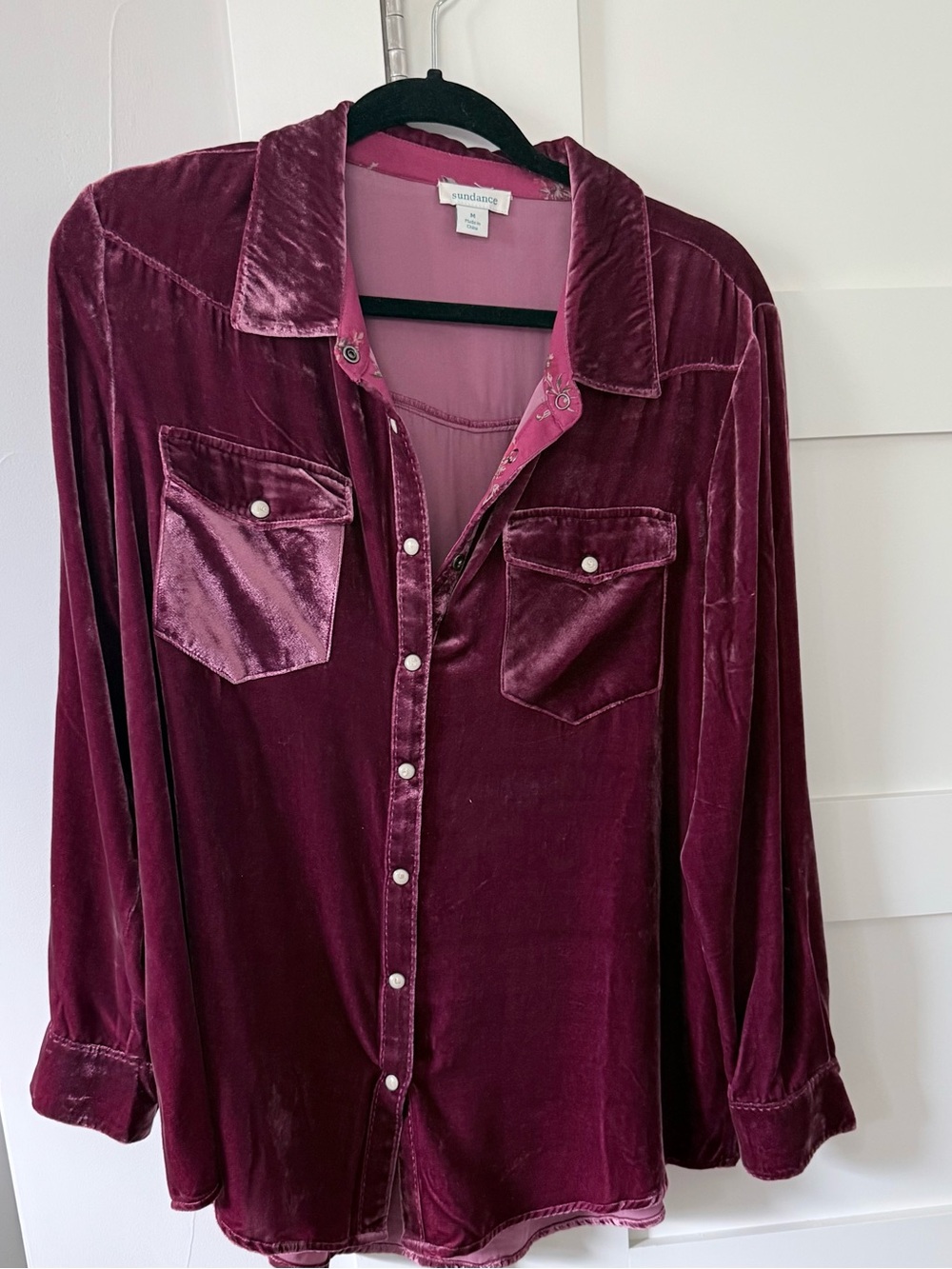 Sundance Velvet Snap Button Western Shirt Blouse Pink Berry